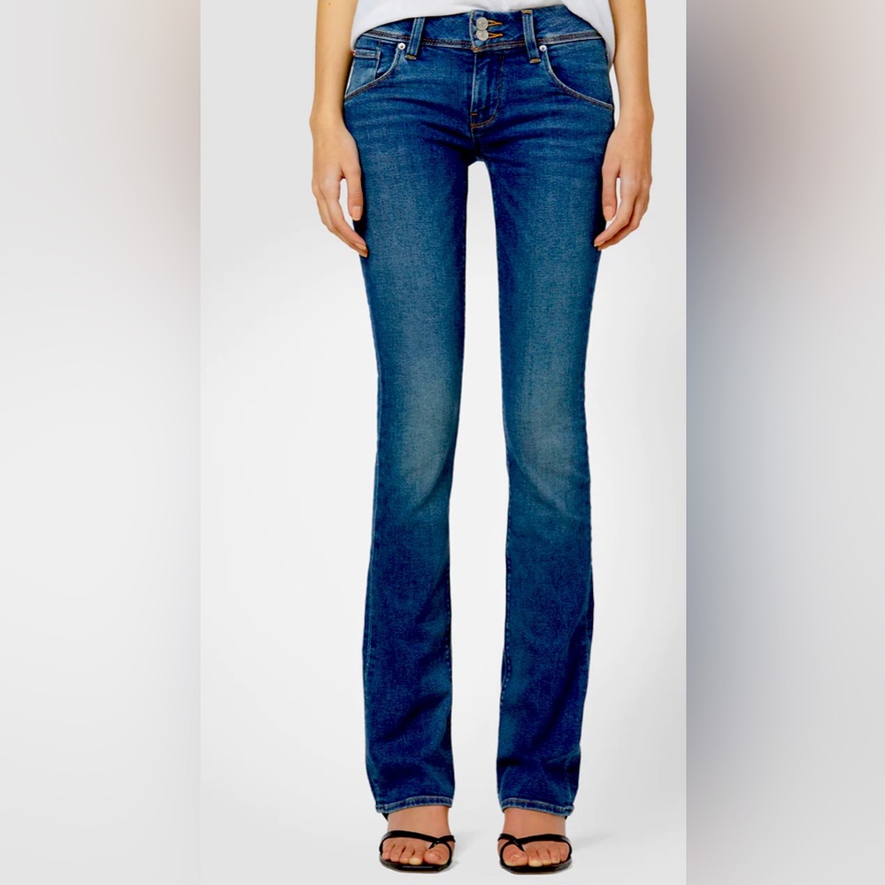 HUDSON JEANS WOMENS SIZE 25. stretchy blue denim Mid-Rise Baby Bootcut Jeans.